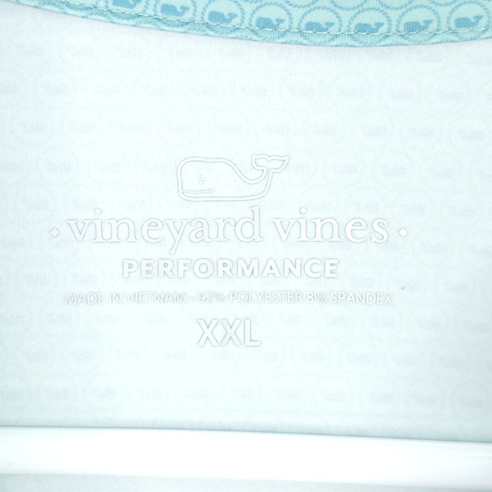 Vineyard Vines Performance Men's XXL Golf Shirt‎ Polo Micro Whale AOP Aqua NWT - Picture 4 of 11